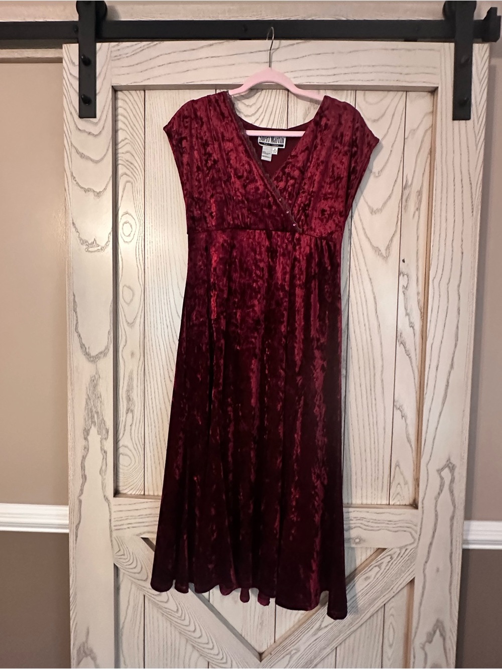Sheri Martin Crushed Velvet Midi Dress in Deep Burgundy